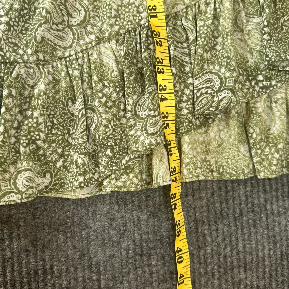 Michael Kors Womens Green Paisley Ruffle Hem Tie Waist Dress Size M Short Sleeve